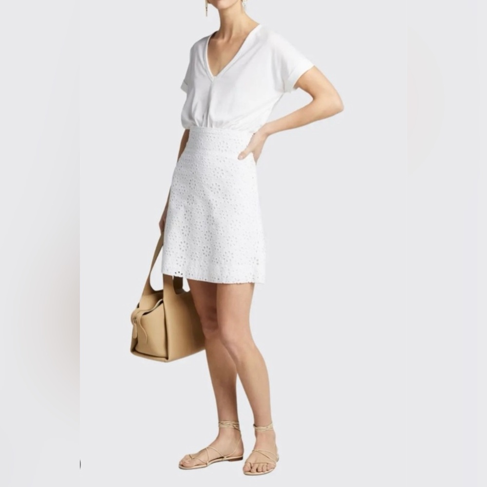 Veronica Beard Jiya Eyelet T-Shirt Dress in White Size Large Coquette Soft Girl - Picture 12 of 13
